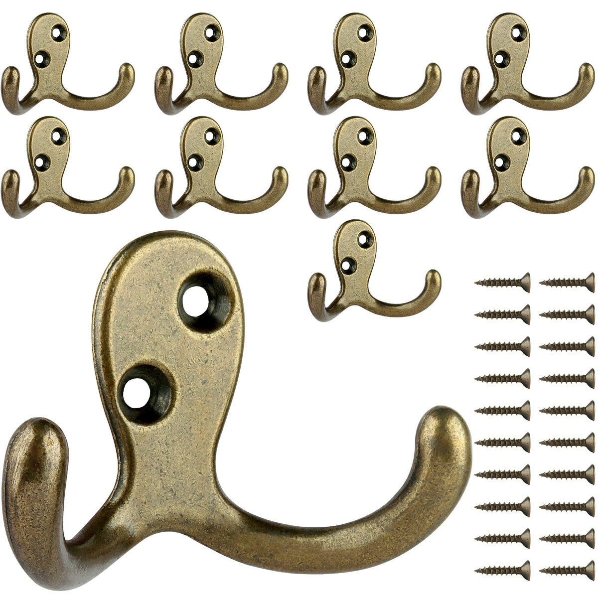 IBosins 8 Pack Silvery Double Prong Coat Hooks Wall Mounted with 16 Screws