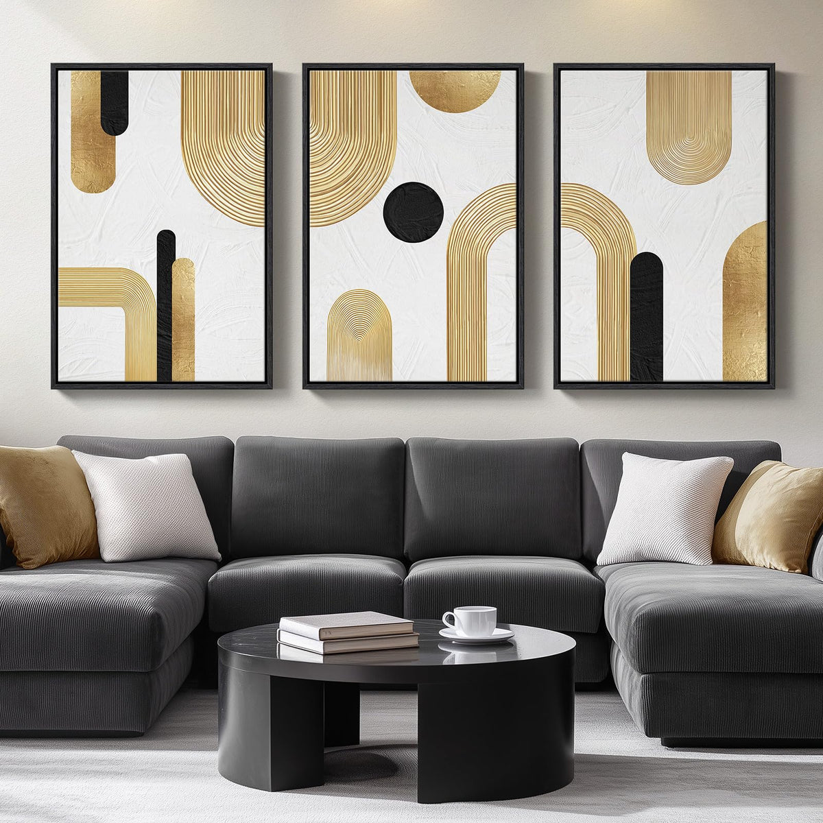 Large Framed Blue and Gray Abstract Wall Art for Living Room, 3 Piece 24x36