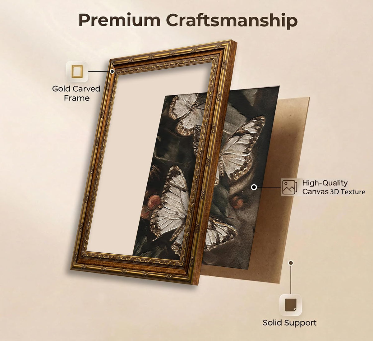 CXYWDHVO Vintage Butterfly Framed Wall Art, Antique Oil Painting, 9x11 Inch