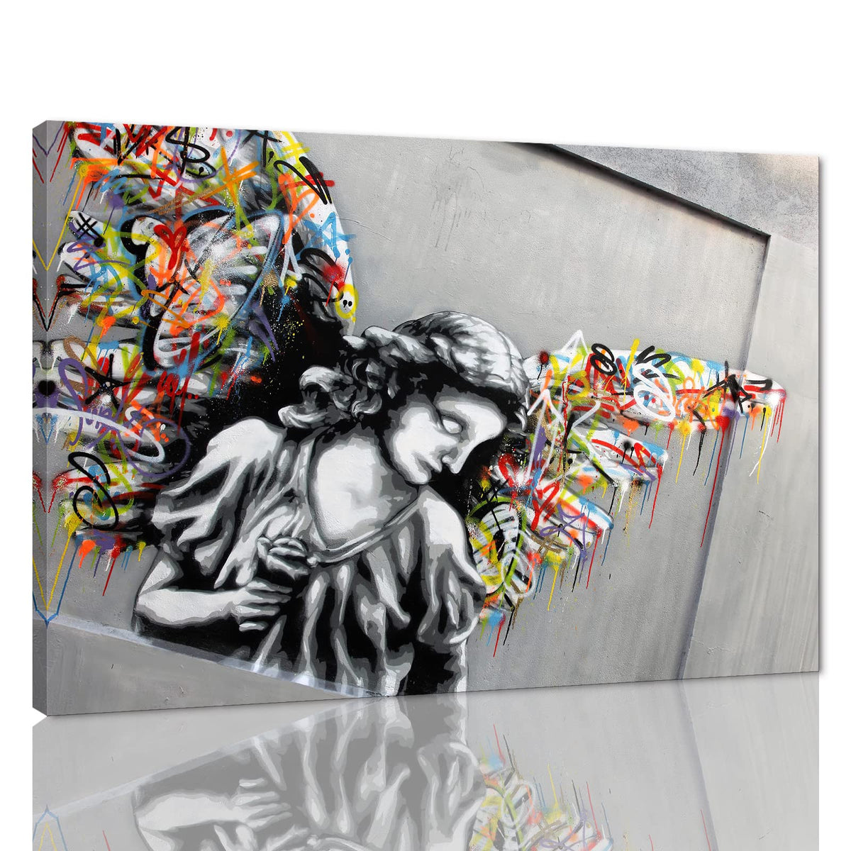 Banksy Wall Art Graffiti Street Giclee Canvas Paintings Poster and Prints Kid Wall Pictures girl Figure Street Picture Artwork Modern Framed Art for Home Wall Decor 24”Wx36”H