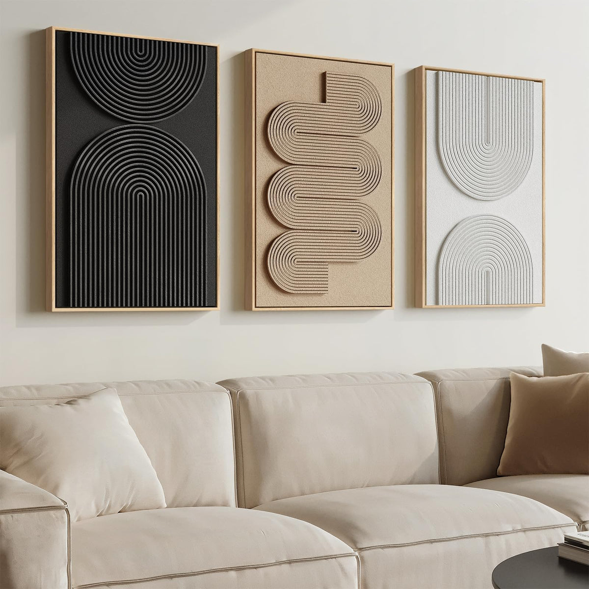 Large 3D Framed Abstract Wall Art Set, 3 Piece Modern Artwork for Walls