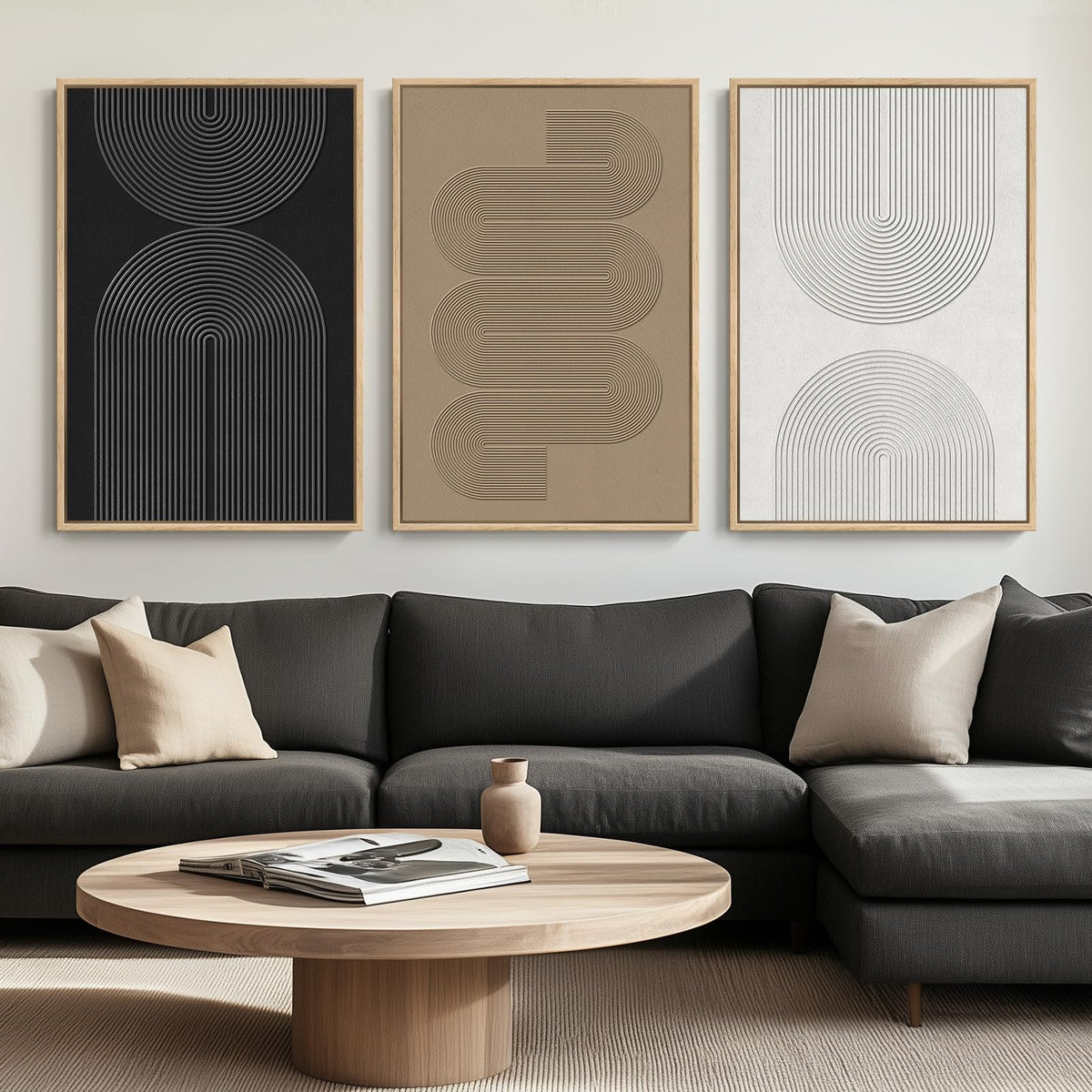 Large Framed Blue and Gray Abstract Wall Art for Living Room, 3 Piece 24x36