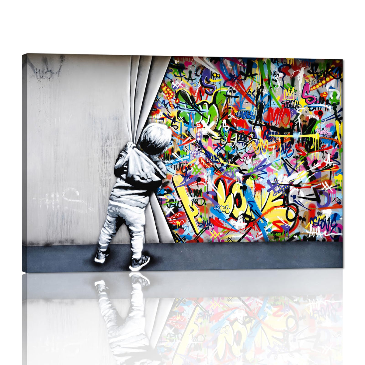 Banksy Wall Art Graffiti Street Giclee Canvas Paintings Poster and Prints Kid Wall Pictures girl Figure Street Picture Artwork Modern Framed Art for Home Wall Decor 24”Wx36”H