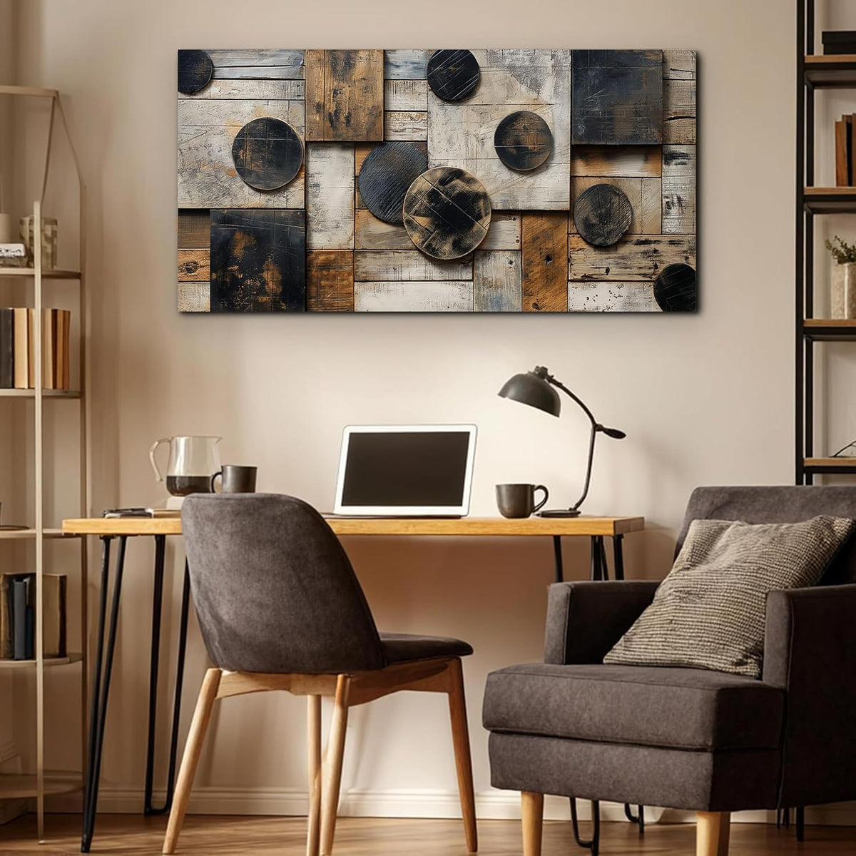 SSNEEKNDG Abstract Wall Art Geometric Black and Brown Canvas Art 20"x40"