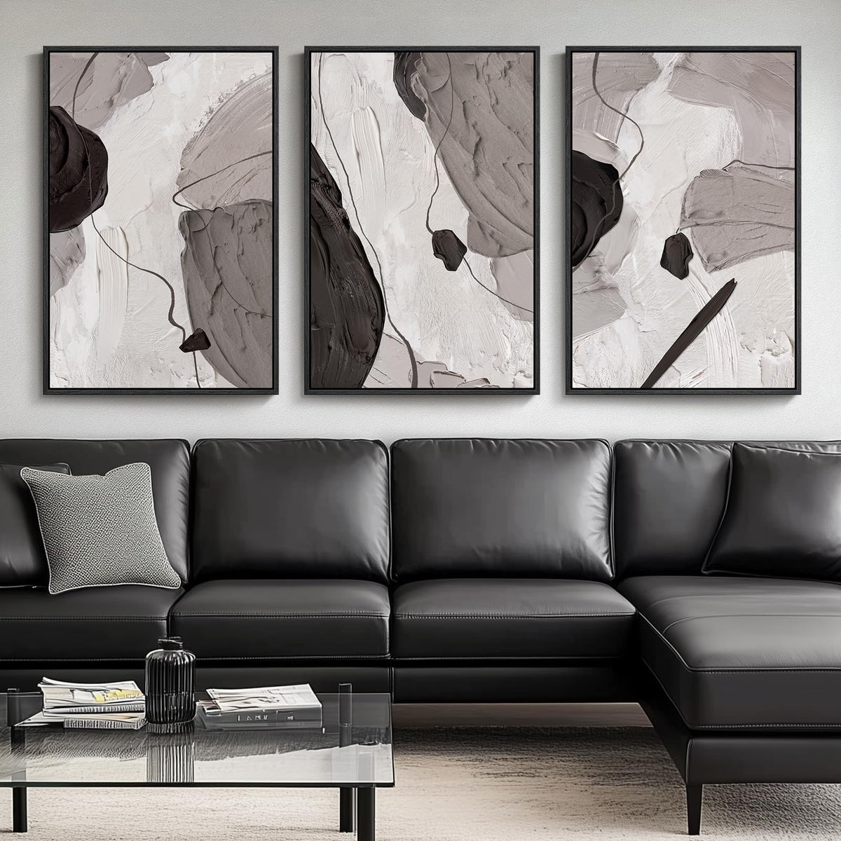 Large Framed Blue and Gray Abstract Wall Art for Living Room, 3 Piece 24x36