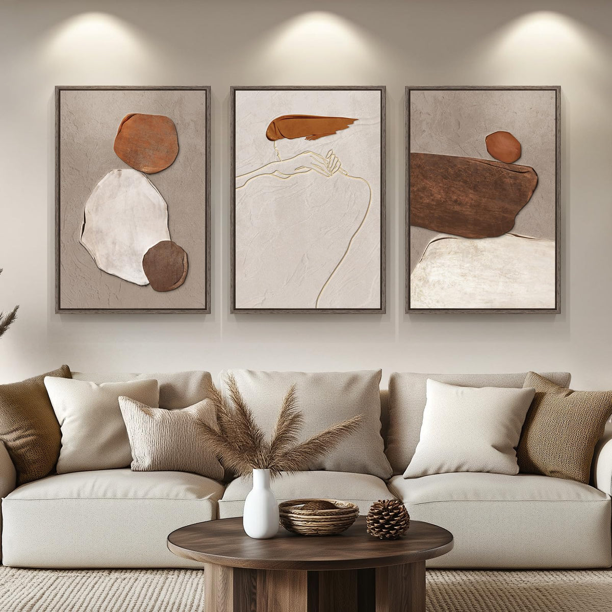 Framed Modern Minimalist Neutral Abstract Wall Art, Set of 3, Each 16x24 In