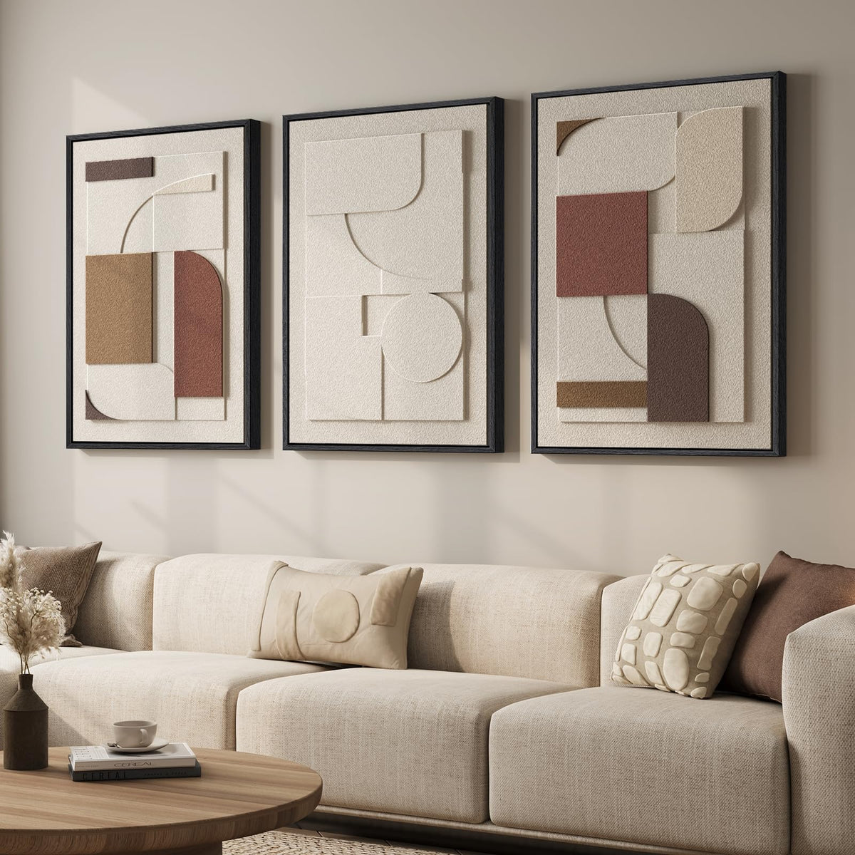 Large 3D Framed Abstract Wall Art Set, 3 Piece Modern Artwork for Walls
