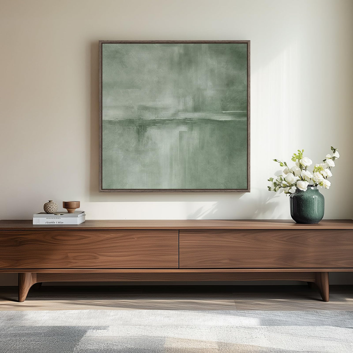 Framed Neutral Organic Abstract Canvas Wall Art for Dining Room, 30x30 Inch