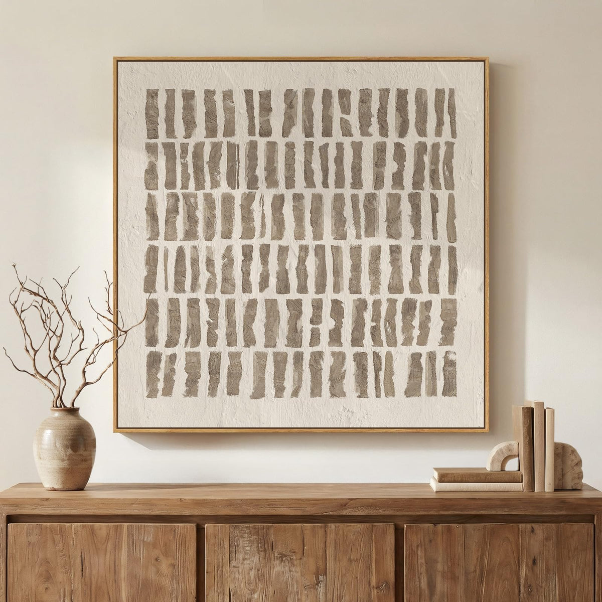 Framed Neutral Organic Abstract Canvas Wall Art for Dining Room, 30x30 Inch