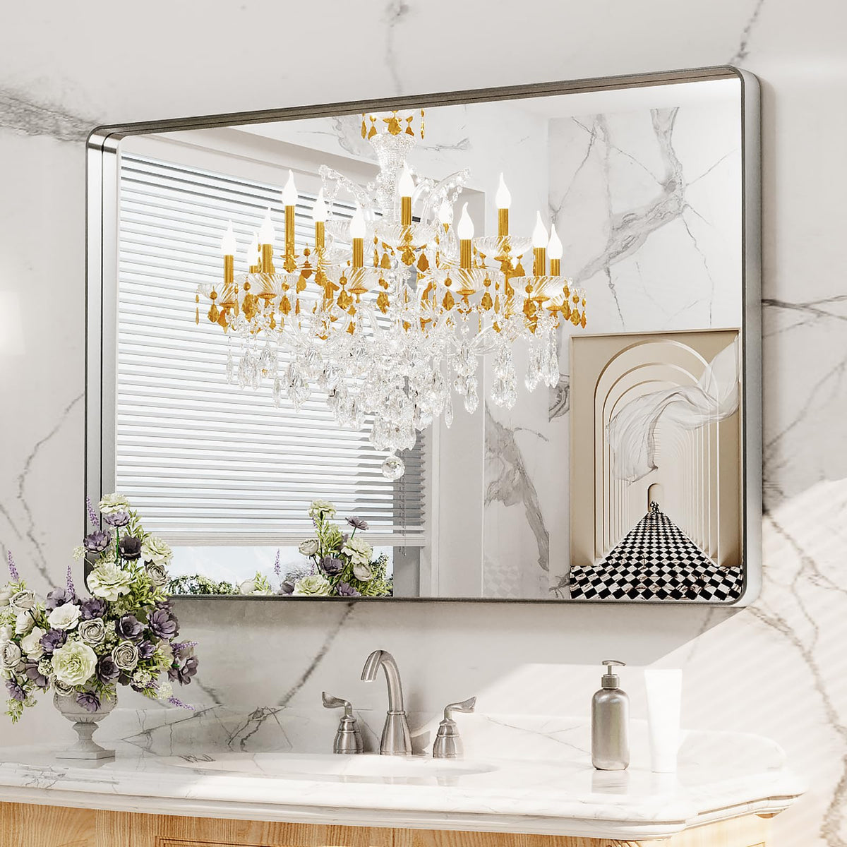 LOAAO 20X16 Inch Black Bathroom Mirror Metal Framed