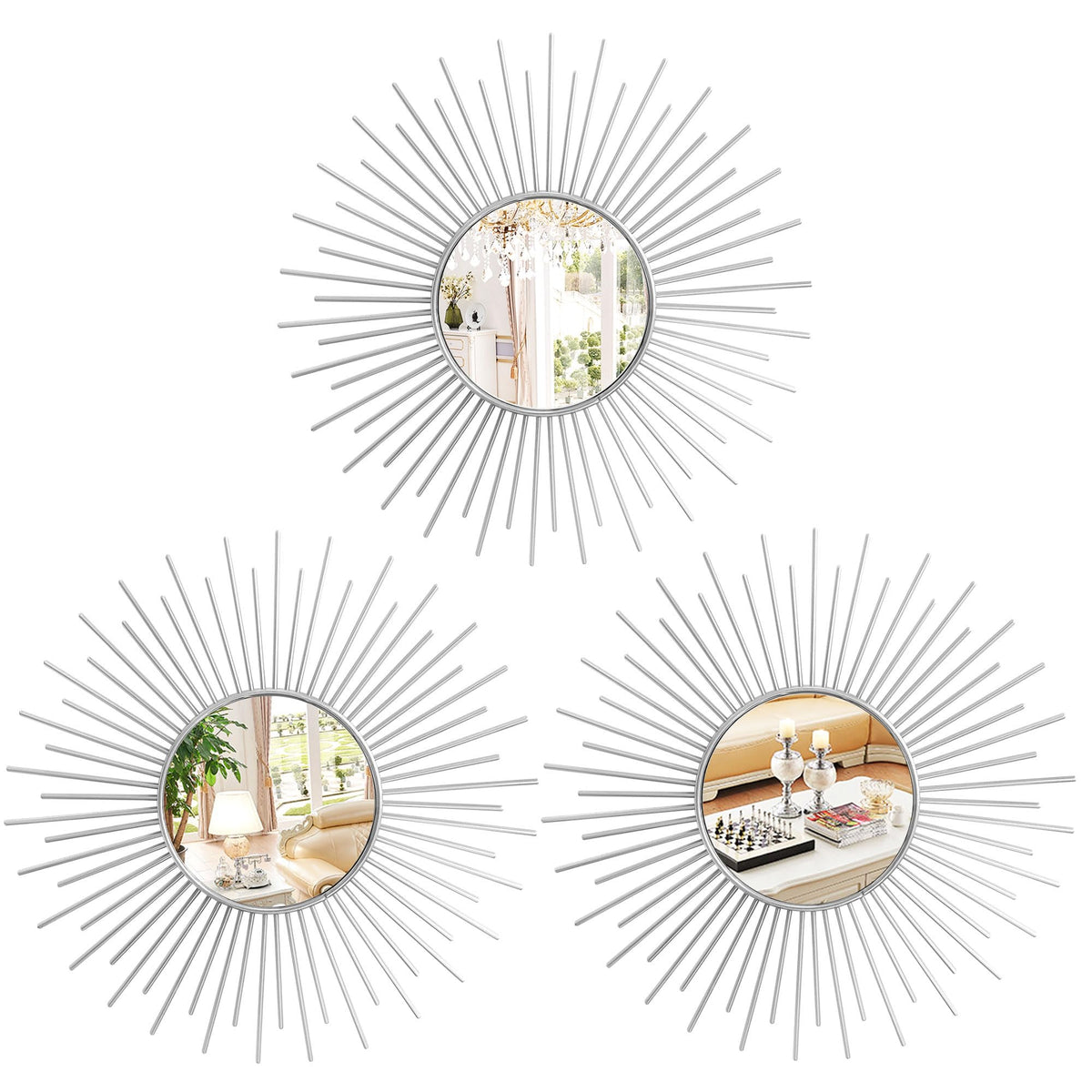 3 Pack Metal Mirrors for Wall Gold Sunburst Wall Mirror Home Decor Accent