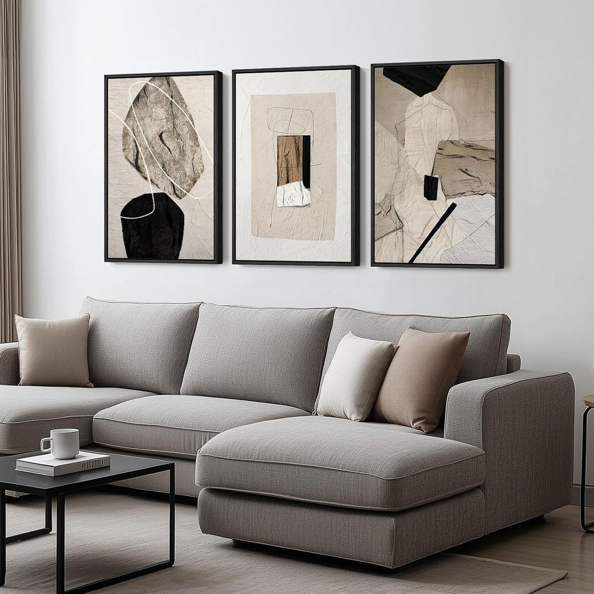 Framed Modern Minimalist Neutral Abstract Wall Art, Set of 3, Each 16x24 In