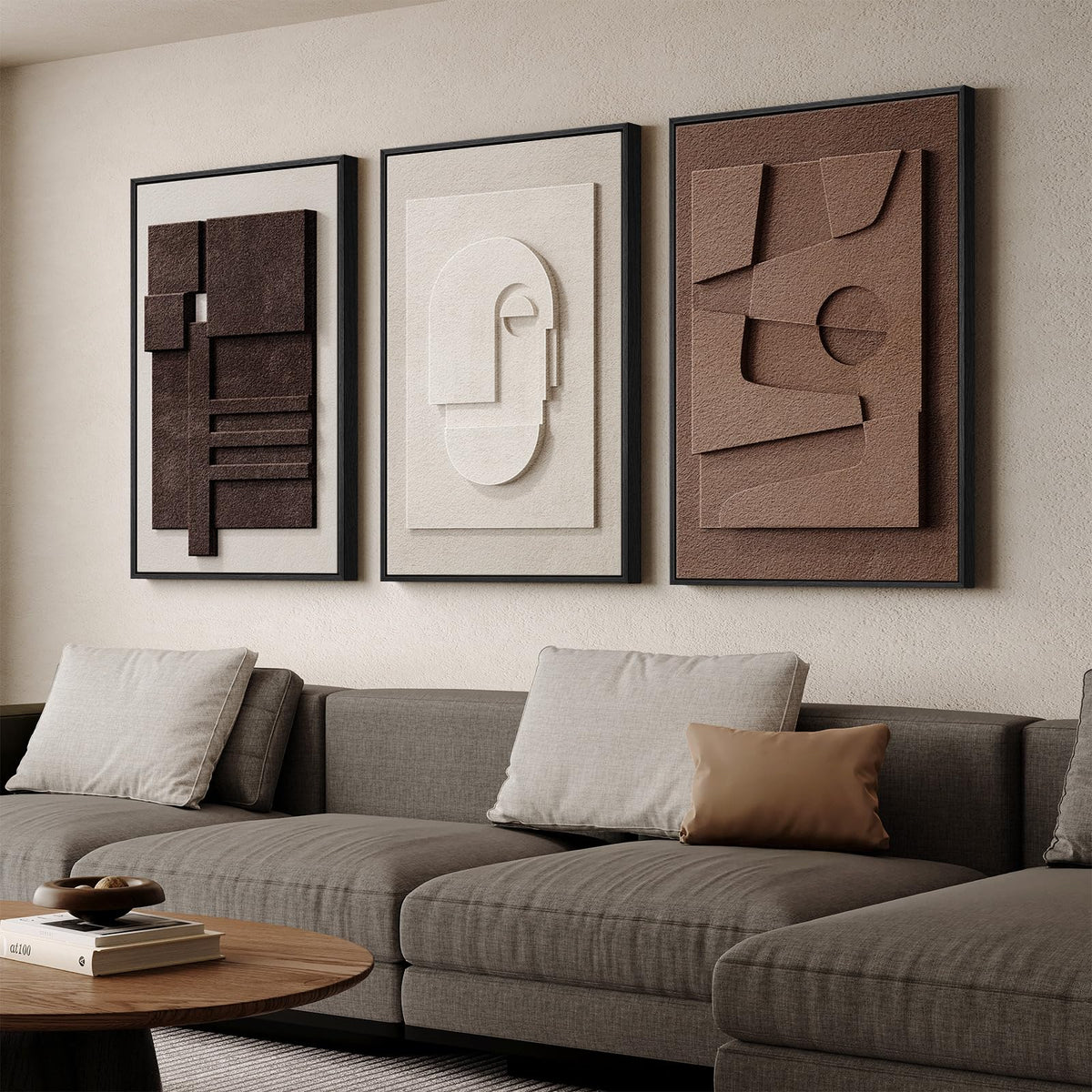 Large 3D Framed Abstract Wall Art Set, 3 Piece Modern Artwork for Walls