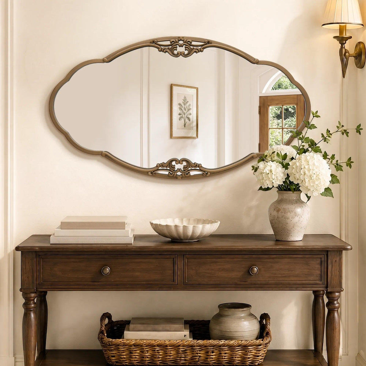 Besdomus Vintage Gold Wall Mirror: 33"x19.5" Medium Antique Oval Mirror