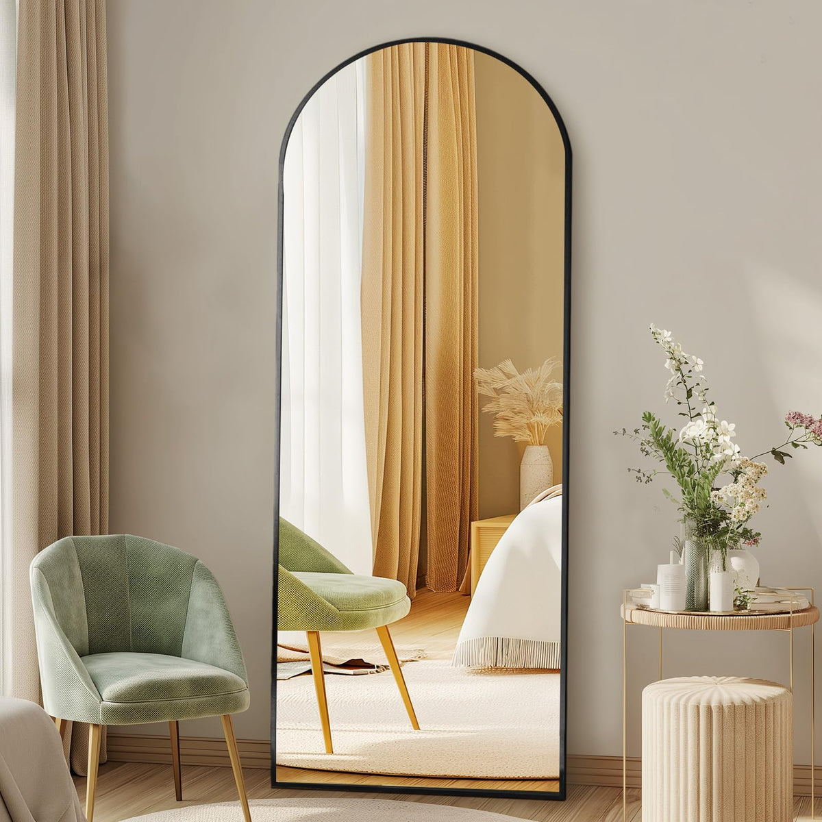 DUMOS 64"x21" Arched Full Length Floor Mirror, Full Body Mirror, Gold