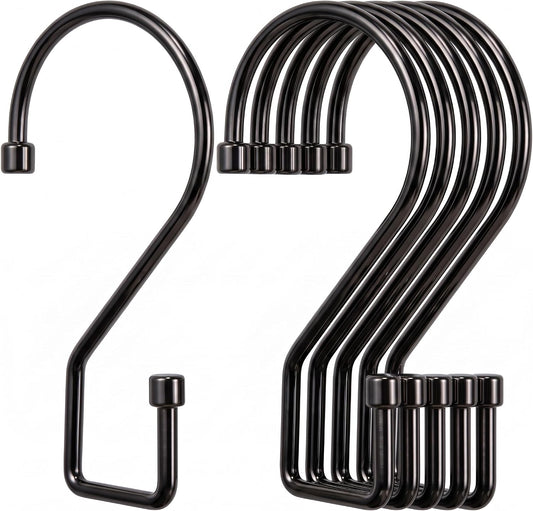 12Pcs S Hooks for Hanging, 4 inch Heavy Duty Large S Hooks, Reversible Black Metal S Shaped Hooks for Kitchen, Bathroom, Garden, Indoor, Outdoor