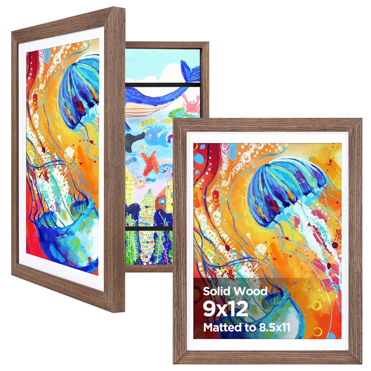 KINLINK 9x12 Kids Art Frame, Natural Artwork Frames 2 Pack