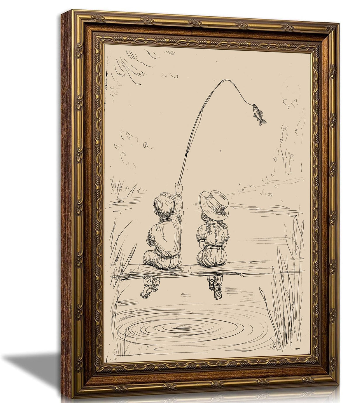Vintage Framed Landscape Wall Art,Swan Lake canvas print 24" L x 16" W