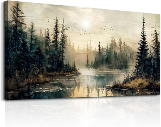 FUHAIHUA Canvas Wall Art For Living Room Large Wall Decor For Bedroom Modern Office Wall Decorations Forest River Landscape Paintings Farmhouse Pictures Artwork Room Aesthetic Home Decor 20x40 In