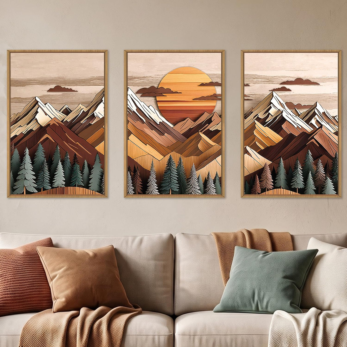 KAIRNE Neutral Abstrcat Landscape Framed Canvas Wall Art Set-40"x20"x1