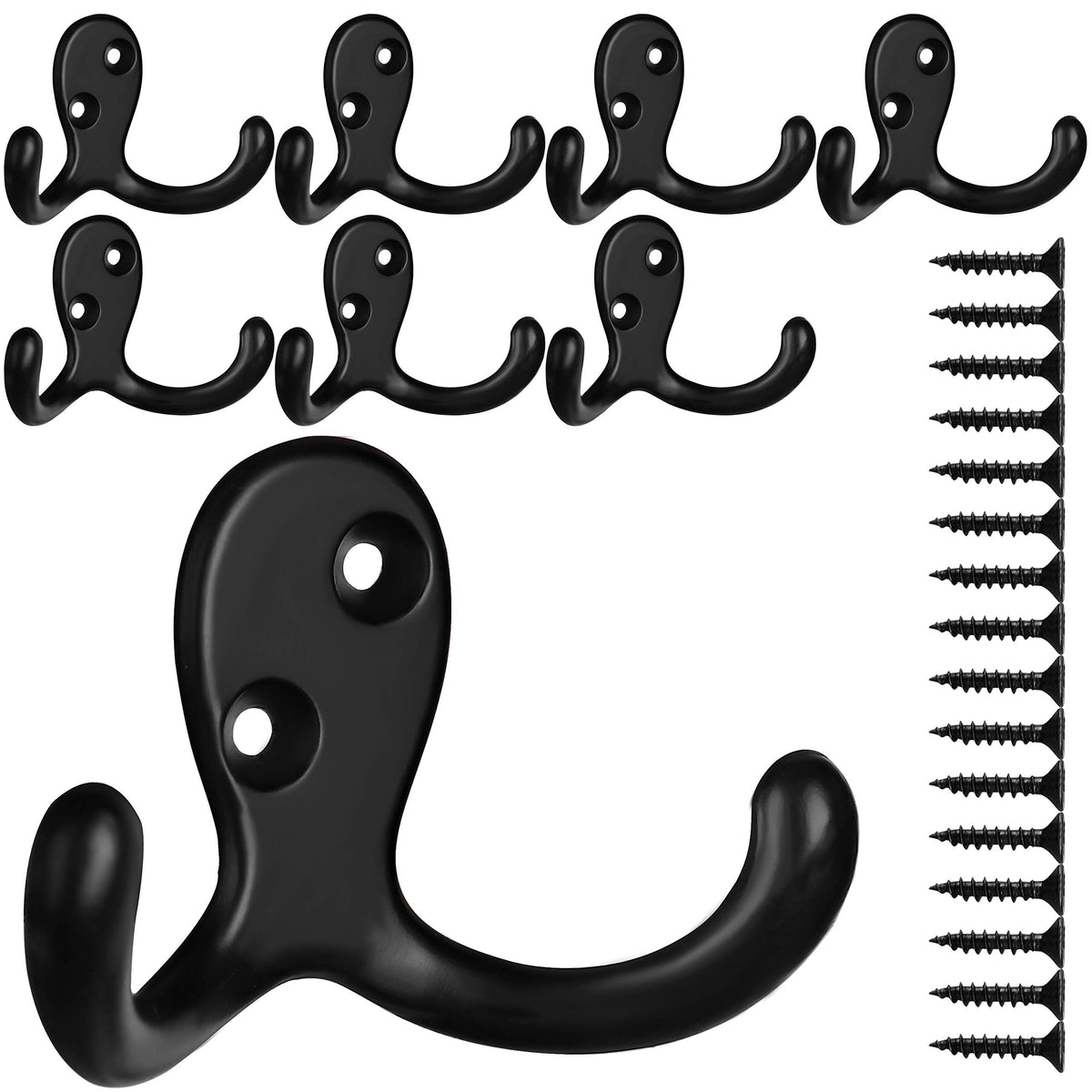IBosins 8 Pack Silvery Double Prong Coat Hooks Wall Mounted with 16 Screws