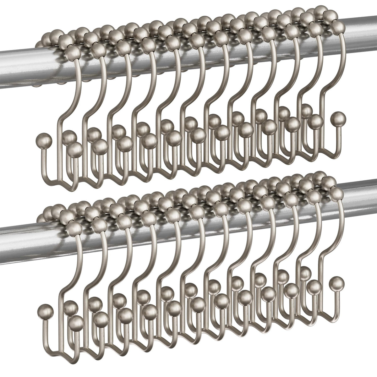 Titanker Shower Curtain Hooks Rings, Rust Resistant Metal Double Glide Shower Hooks Rings for Bathroom Shower Rods Curtains, Set of 12 Hooks - Nickel