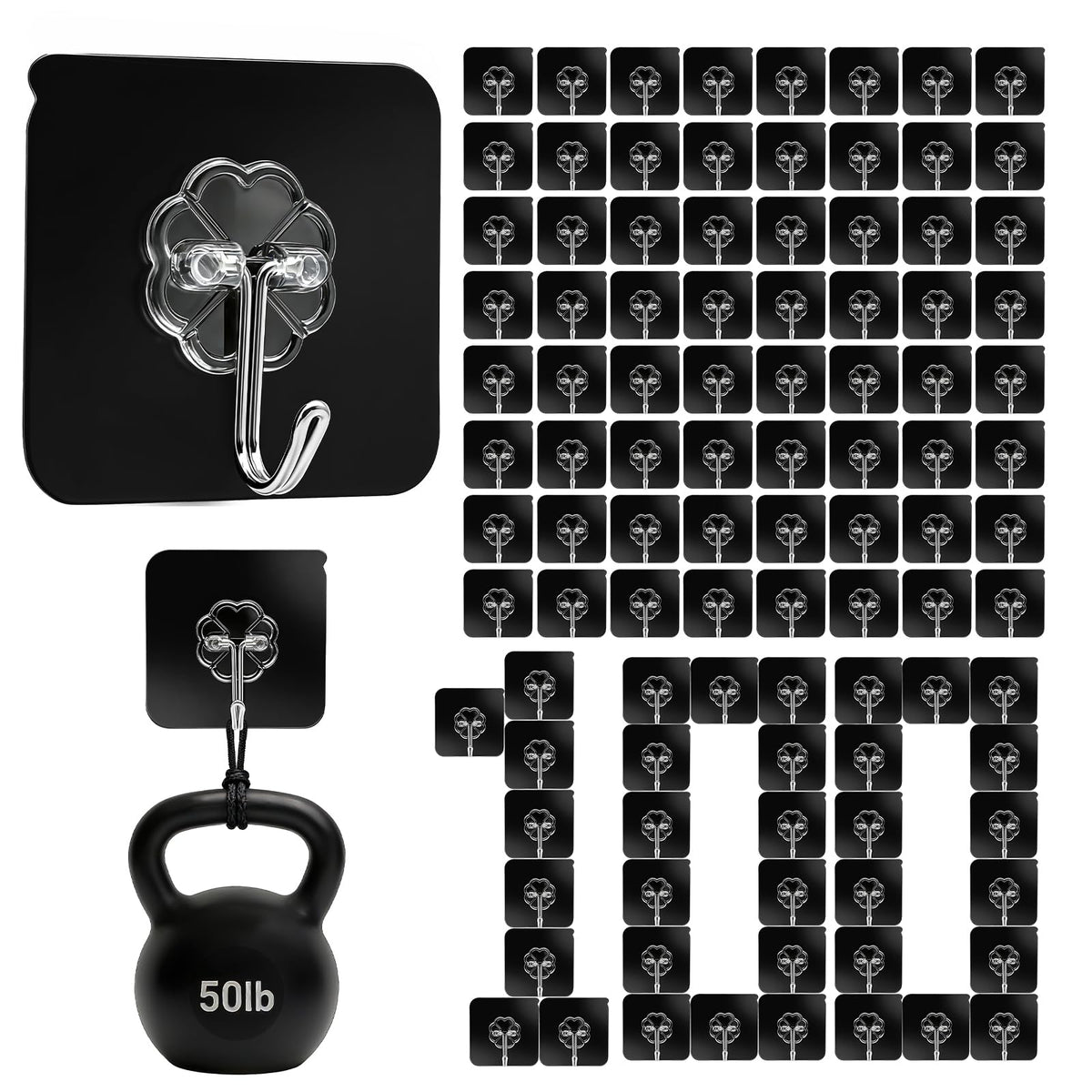 DDMY Adhesive Wall Hooks Clear 50lb(Max) Heavy Duty Hanging Sticky-10 Pack