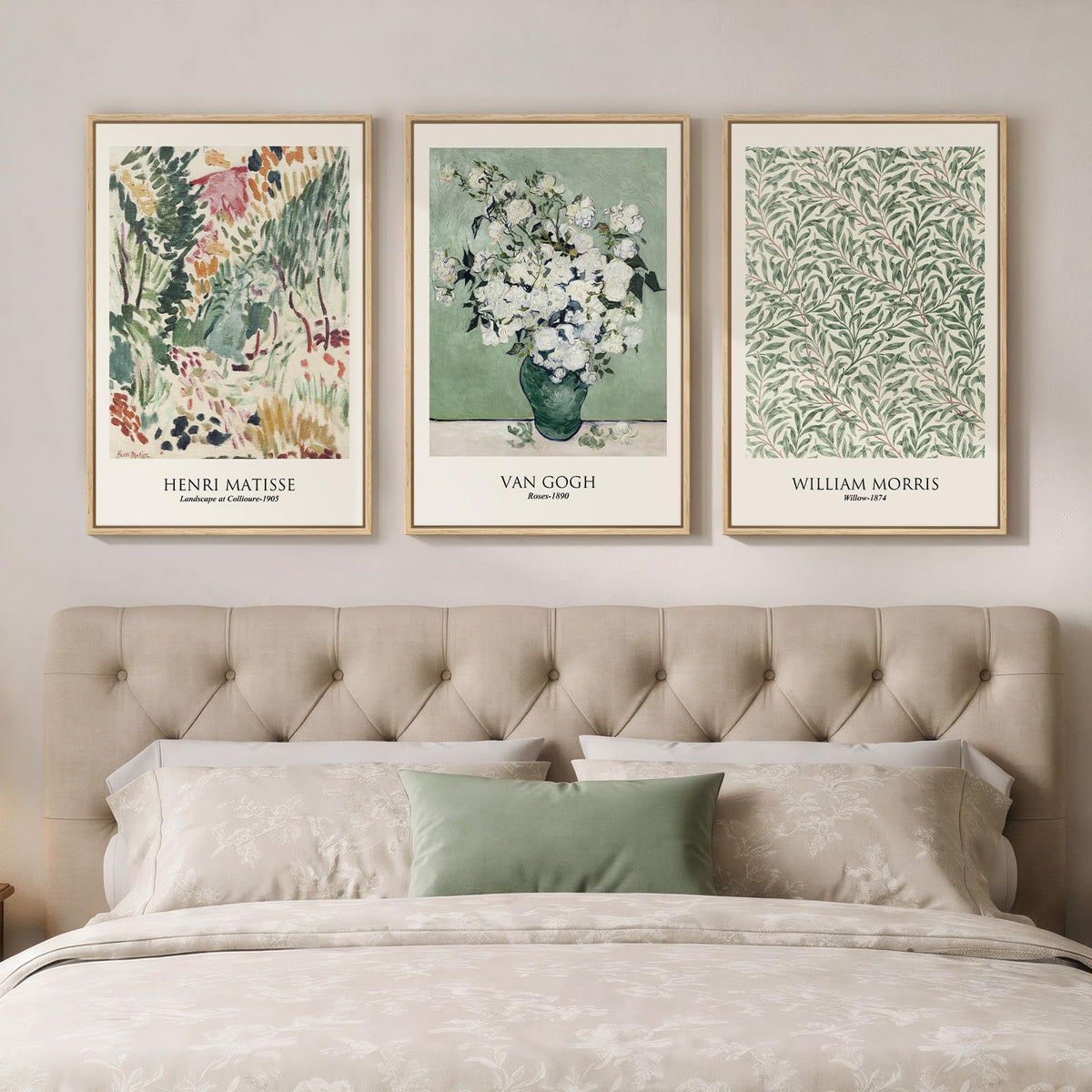 Framed Vintage William Morris Boho Canvas Wall Art for Living Room, 3 Piece