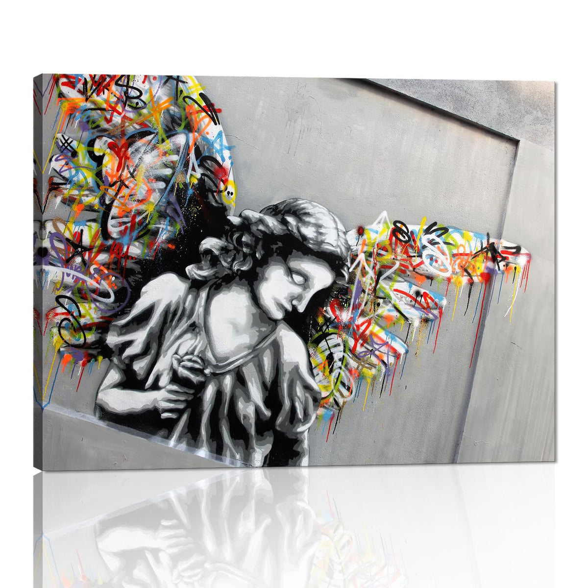 Banksy Wall Art Graffiti Street Giclee Canvas Paintings Poster and Prints Kid Wall Pictures girl Figure Street Picture Artwork Modern Framed Art for Home Wall Decor 24”Wx36”H