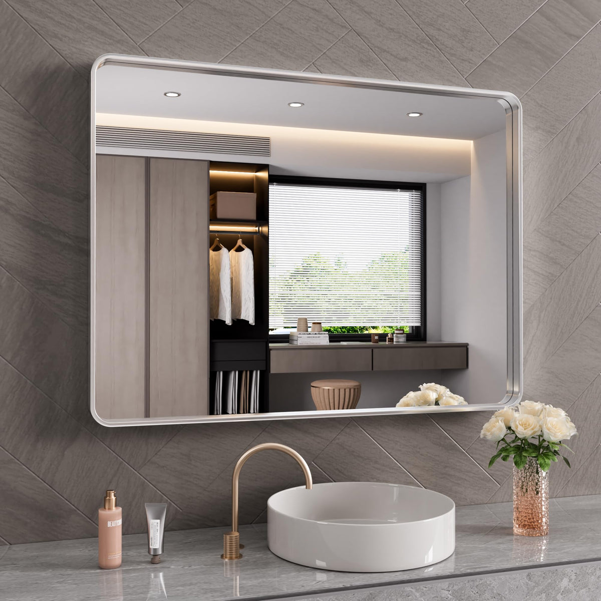 JISOSO 22x30 Inch Black Bathroom Mirror Metal Framed