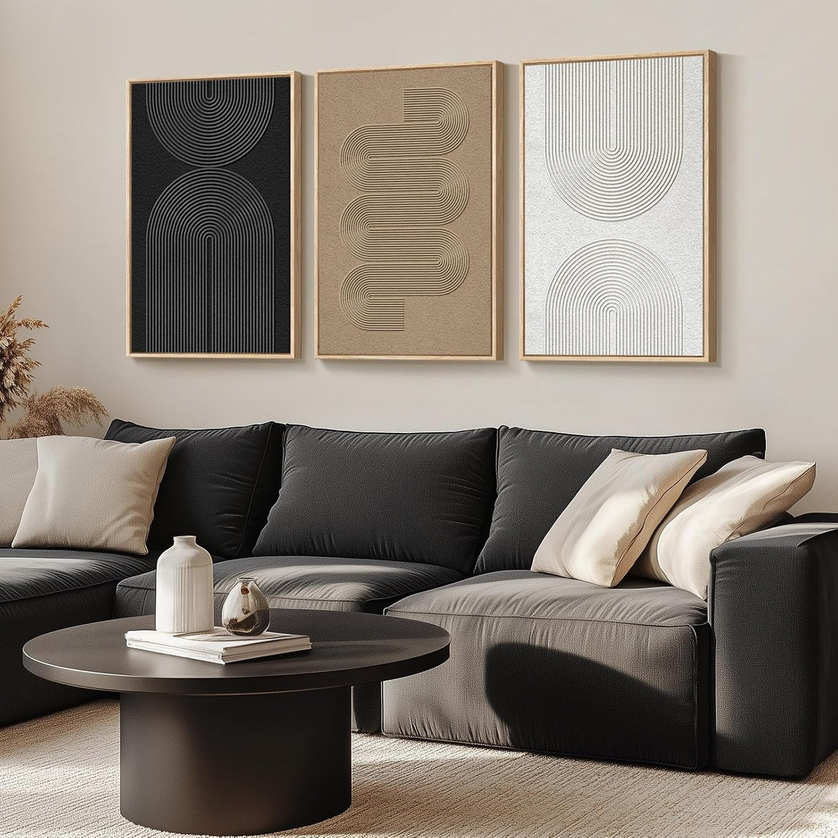 Large Framed Boho Black White Abstract Wall Art for Living Room, 24x36 In