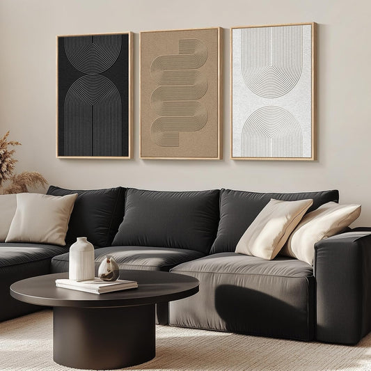 Large Framed Boho Black White Abstract Wall Art for Living Room, 24x36 In