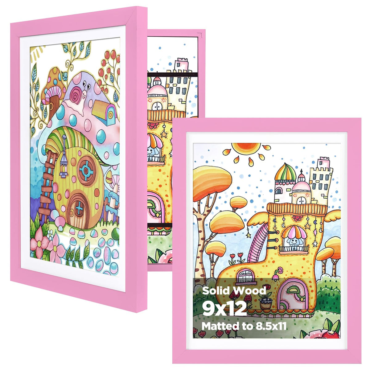 KINLINK 9x12 Kids Art Frame, Natural Artwork Frames 2 Pack