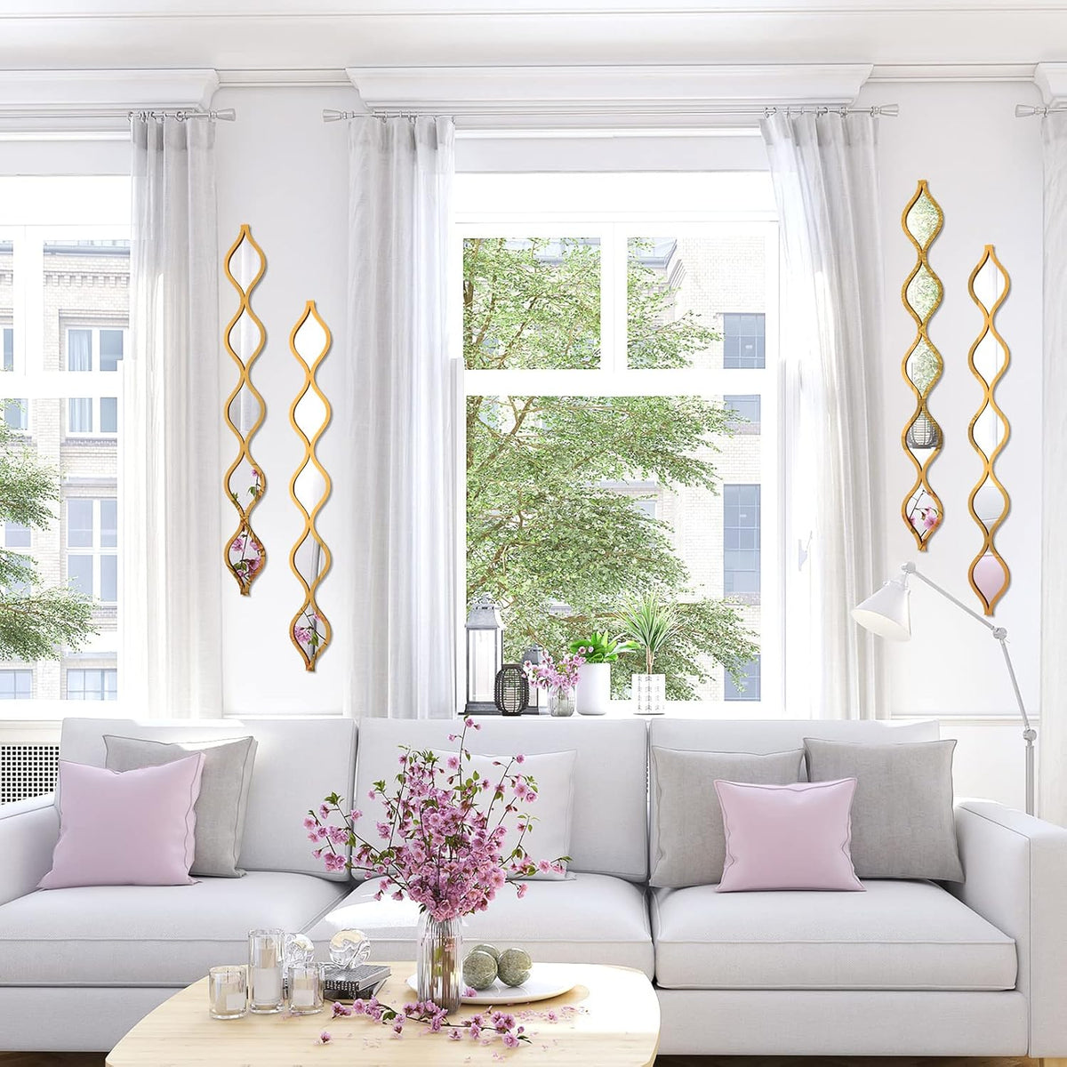 Qunclay 4 Pcs Teardrop Mirror Wall Art Decorative Mirror Wall Decor, Gold