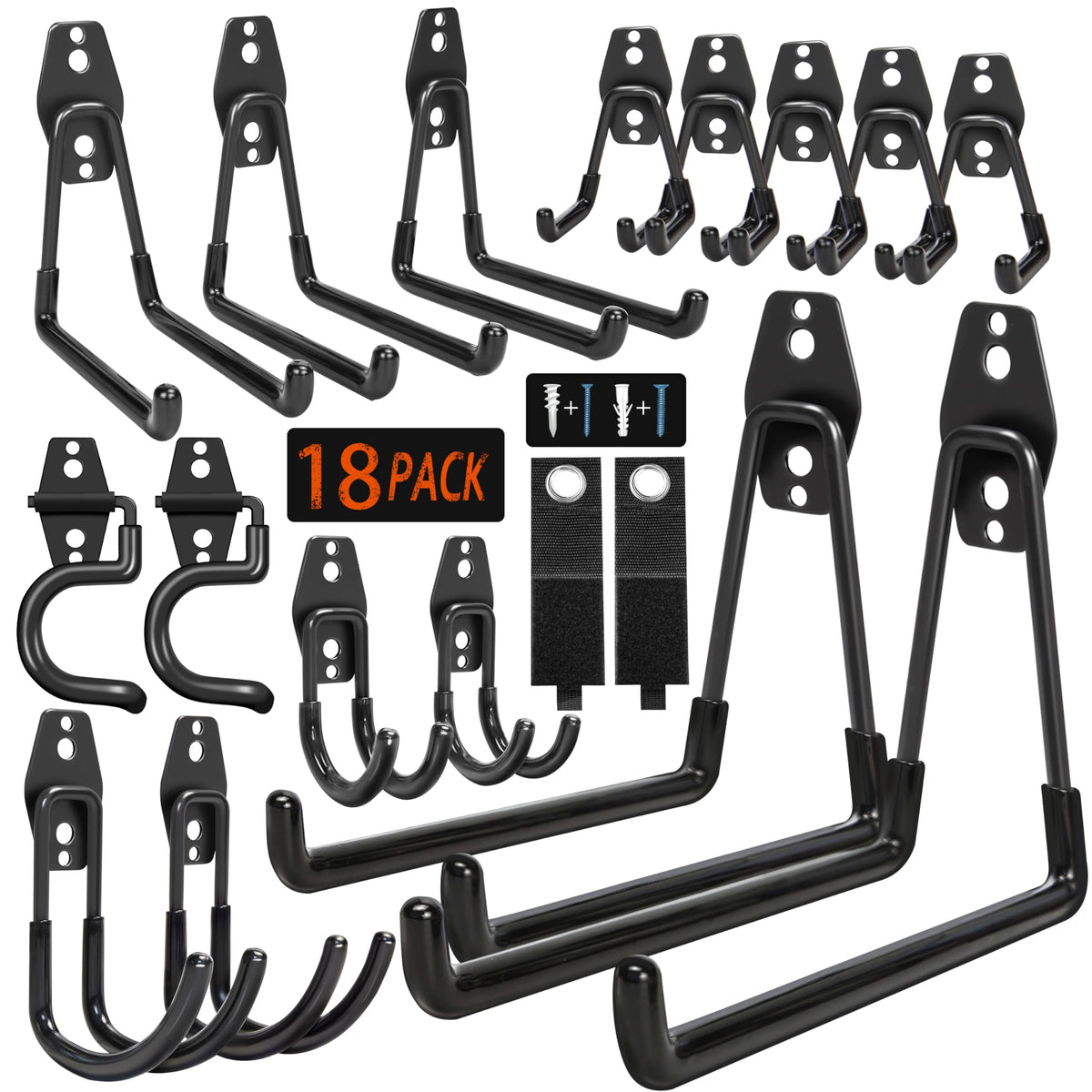 18 Pack Garage Hooks Heavy Duty - Anti-Slip Coating