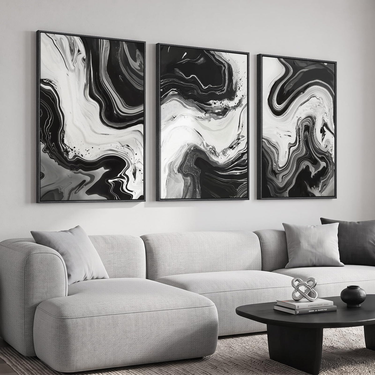 Large Framed Boho Black White Abstract Wall Art for Living Room, 24x36 In