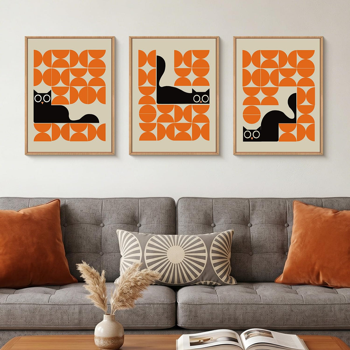 HOURIA Blue White Abstract Neutral Framed Canvas Wall Art Set- 16"x24"x3