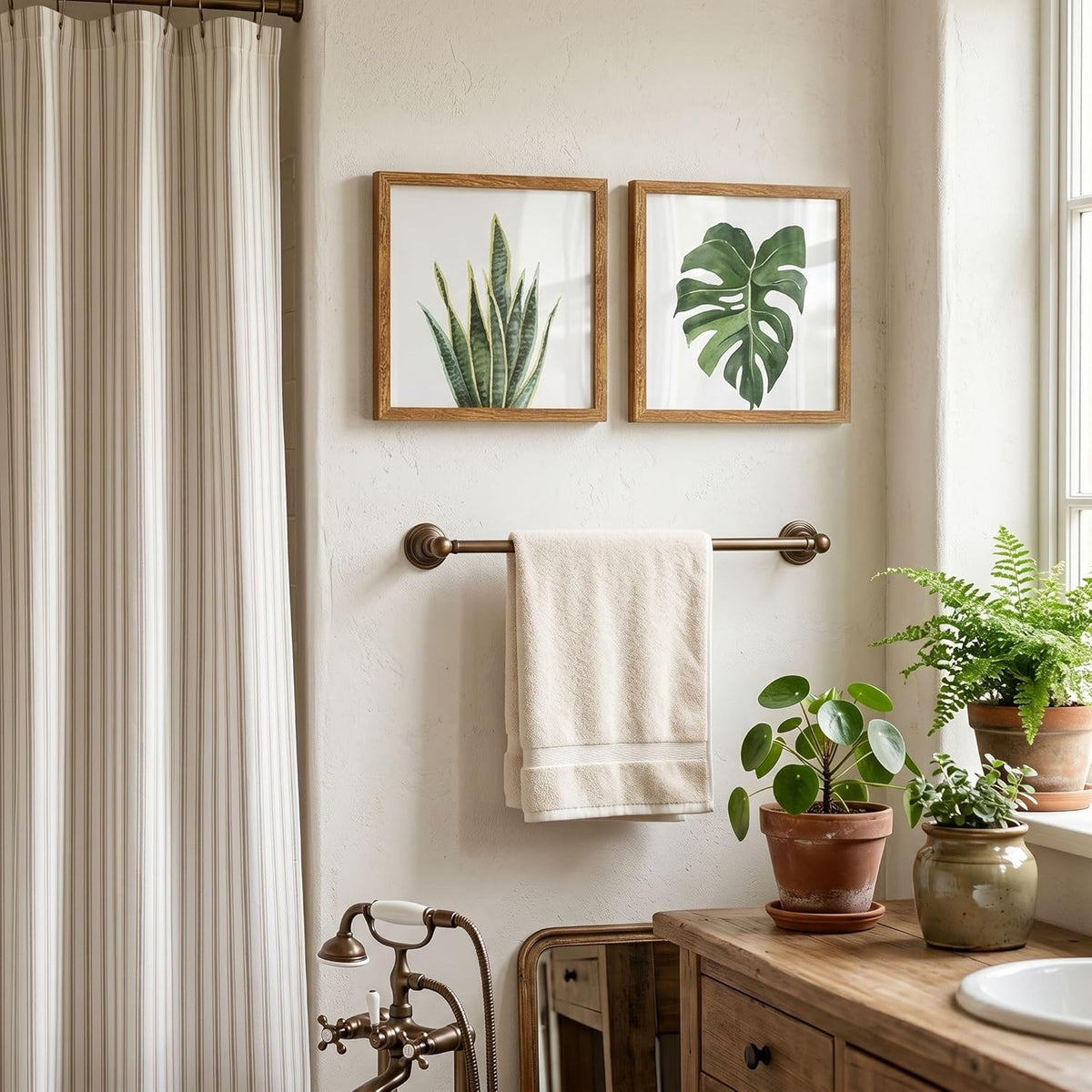 ArtbyHannah Framed Bathroom Wall Art Decor, 10x10 Botanical Artwork Walnut