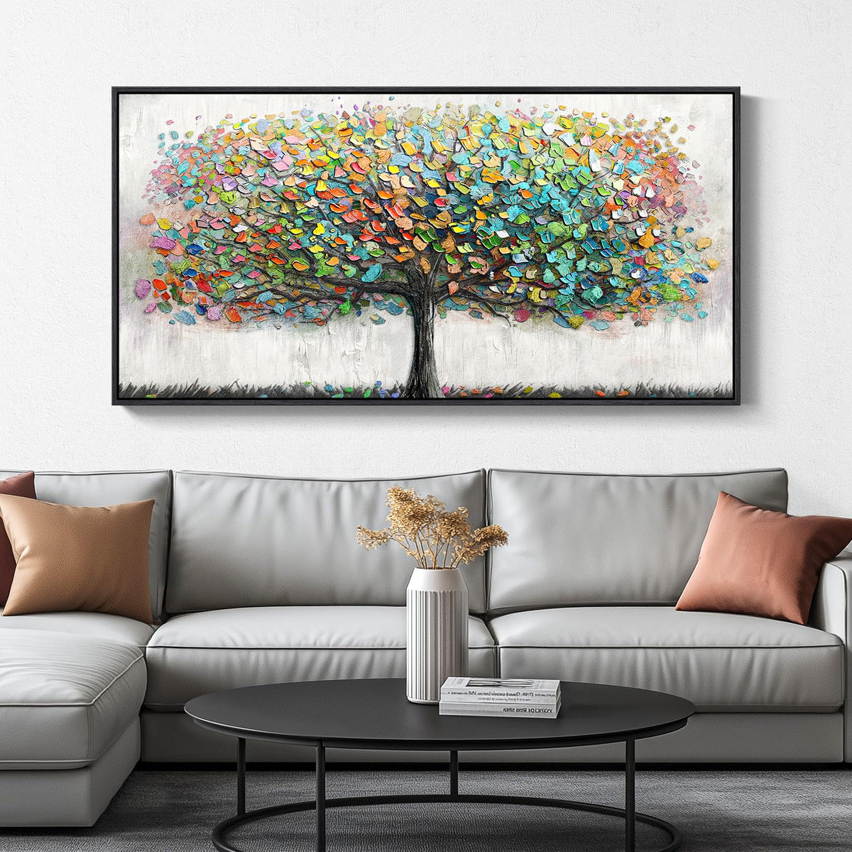 Framed Vintage Neutral Tree of Life Wall Art for Living Room, 20x40 In