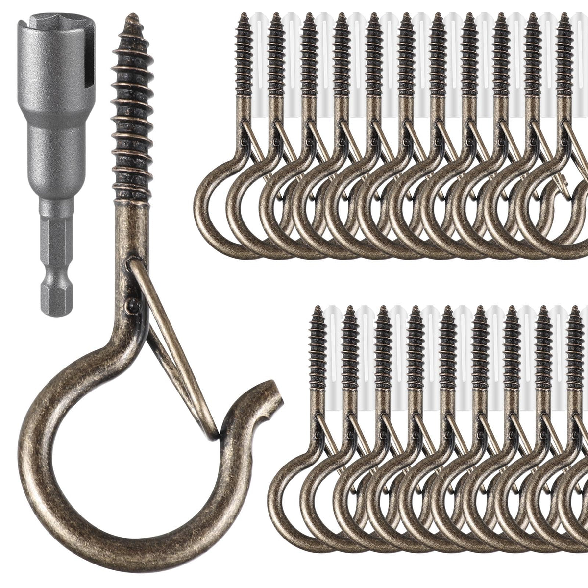 FSAH 36 PCS Q-Hanger Hooks with Safety Buckle, Windproof Screw Hooks