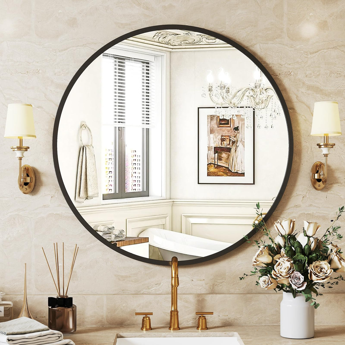 Sweetcrispy Round Bathroom Wall Mirror, Vanity Mirror, 20 Inch