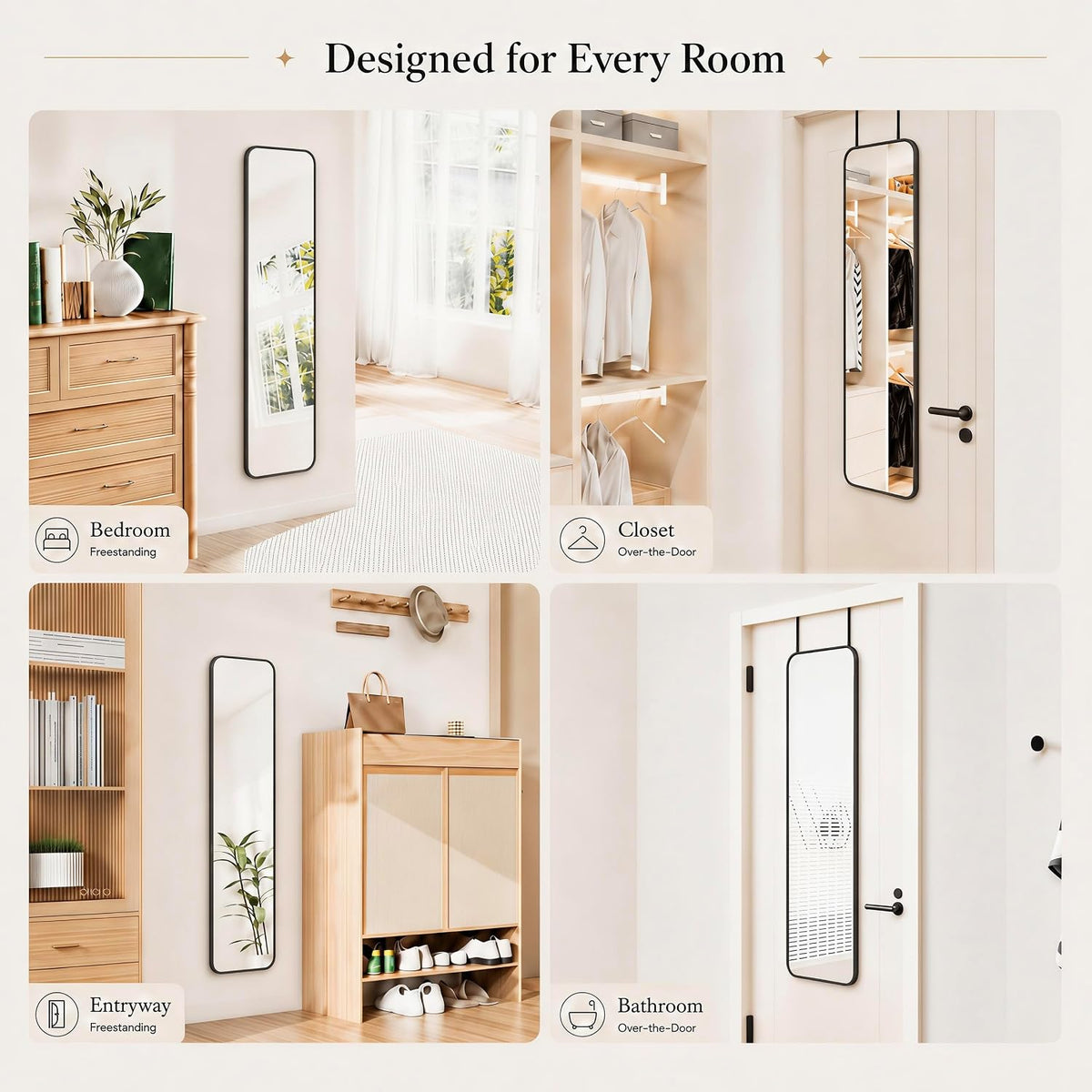 SCWF-GZ 47x14 Full Length Mirror Over the Door Hang or Wall Mounted Black