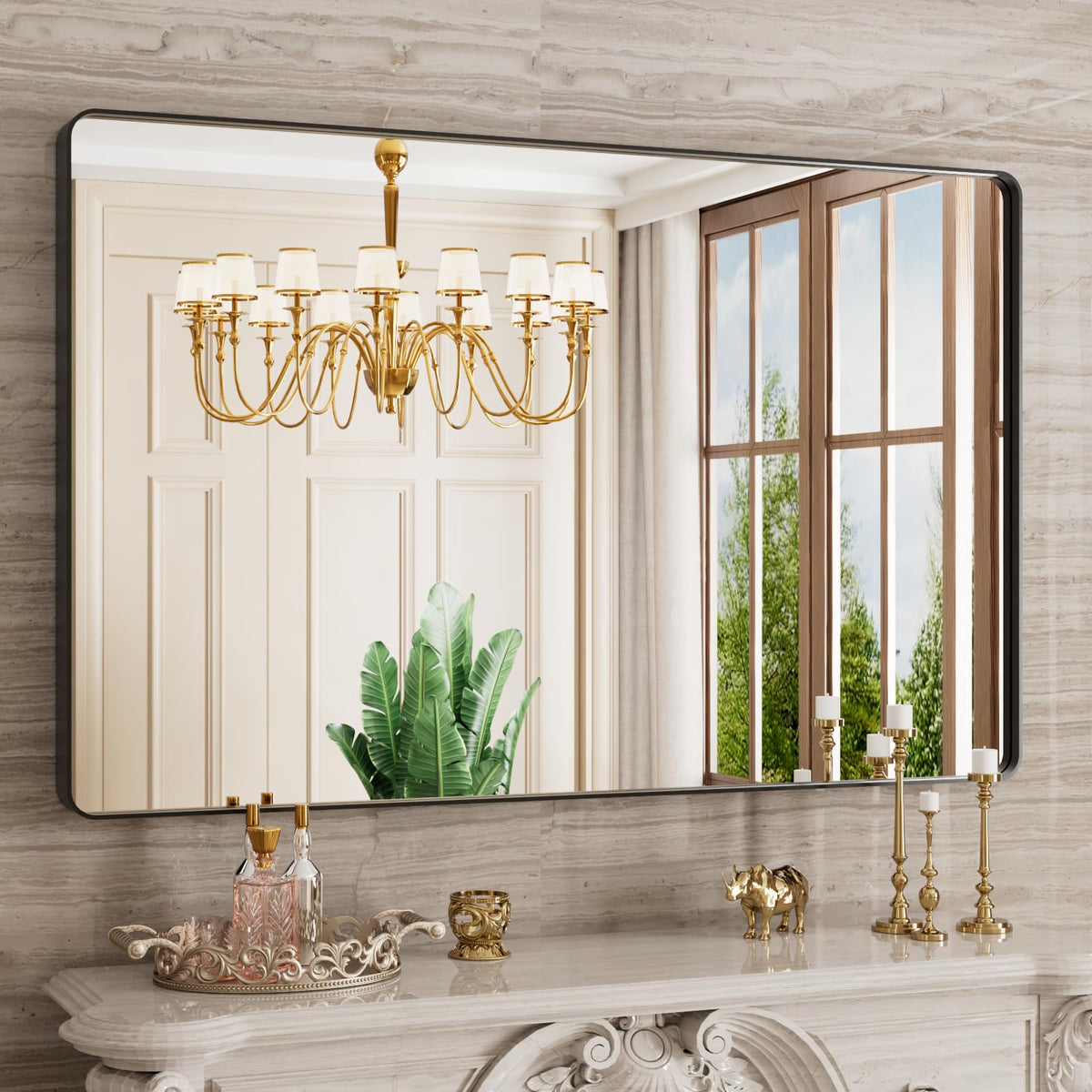 JISOSO 22x30 Inch Black Bathroom Mirror Metal Framed