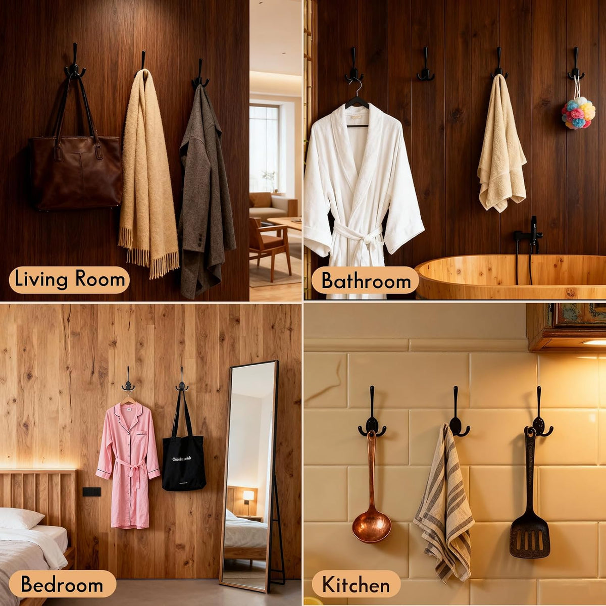 10 Pack Coat Hooks Heavy Duty, Strong Load-Bearing Capacity, Wall Hooks for Hanging, Metal Towel Hook, Easy Installation, Apply to Bathrooms, Bedrooms, Living Rooms, Entrances (Black)