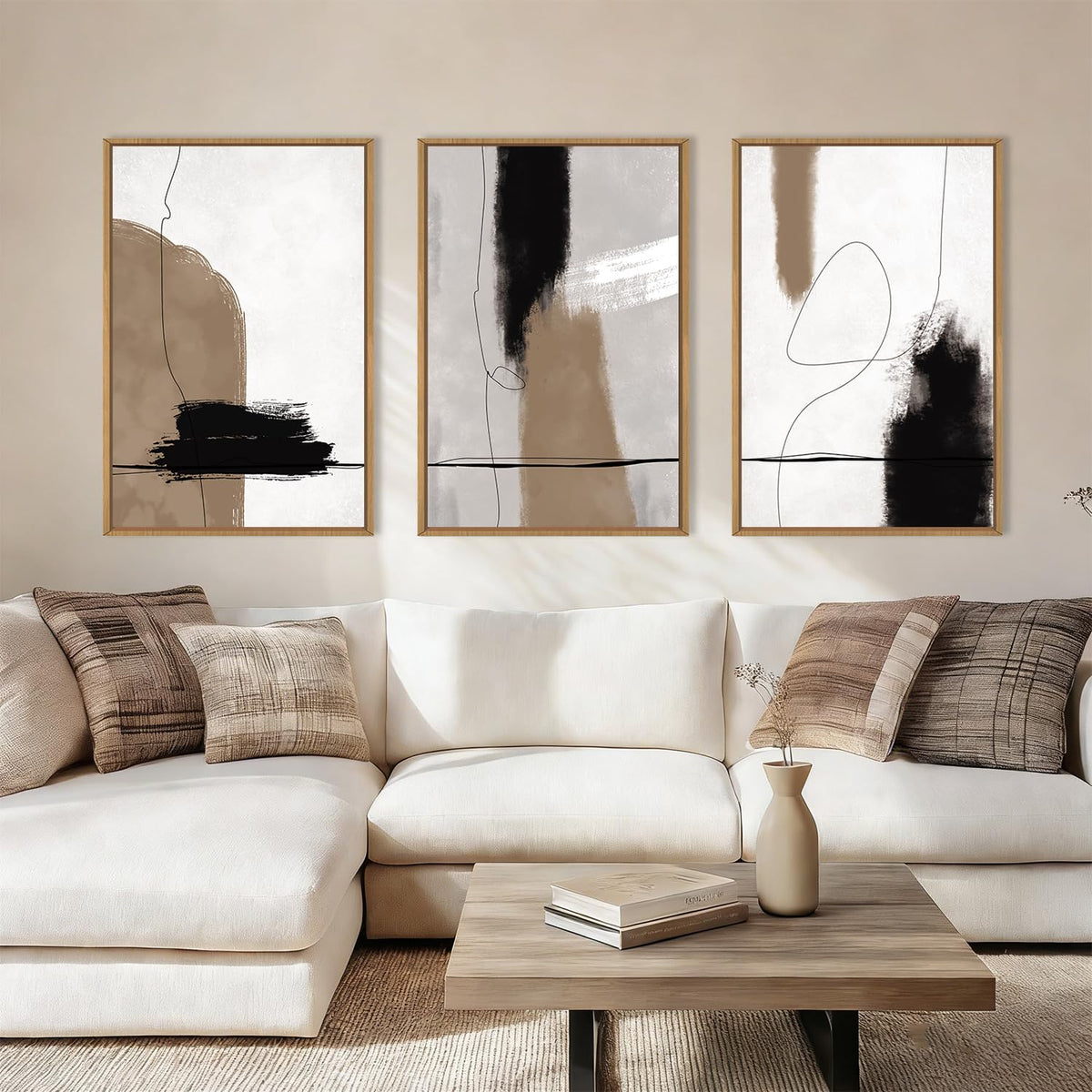KAIRNE Neutral Abstrcat Landscape Framed Canvas Wall Art Set-40"x20"x1