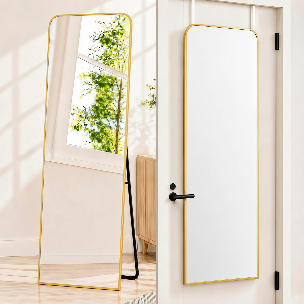 SCWF-GZ 47x14 Full Length Mirror Over the Door Hang or Wall Mounted Black