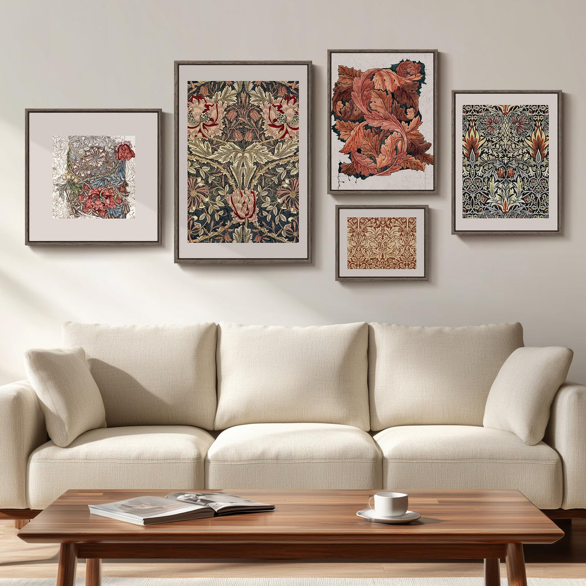 Framed Vintage William Morris Boho Canvas Wall Art for Living Room, 3 Piece