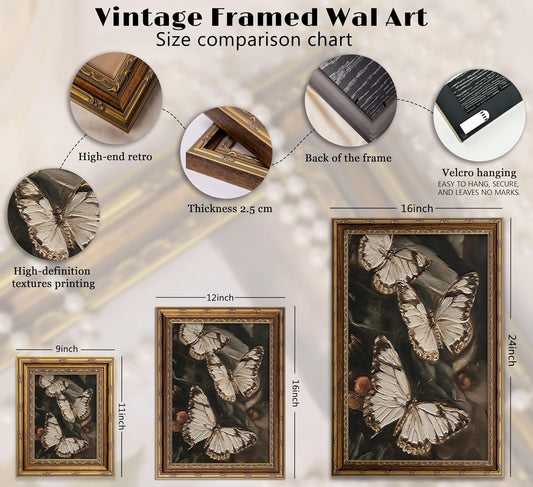 CXYWDHVO Vintage Butterfly Framed Wall Art, Antique Oil Painting, 9x11 Inch