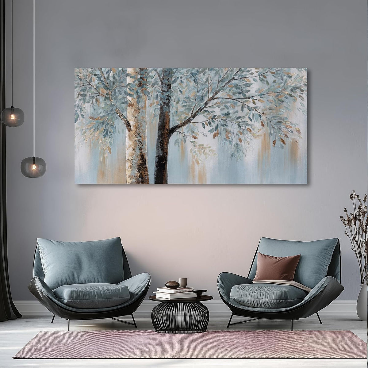 Abstract Wall Art Wall Decor Abstract Tree Painting Wall Decor Modern Retro Home Decor Blue Canvas Painting Framed Artwork for Living Room Bedroom Office 20" x 40"