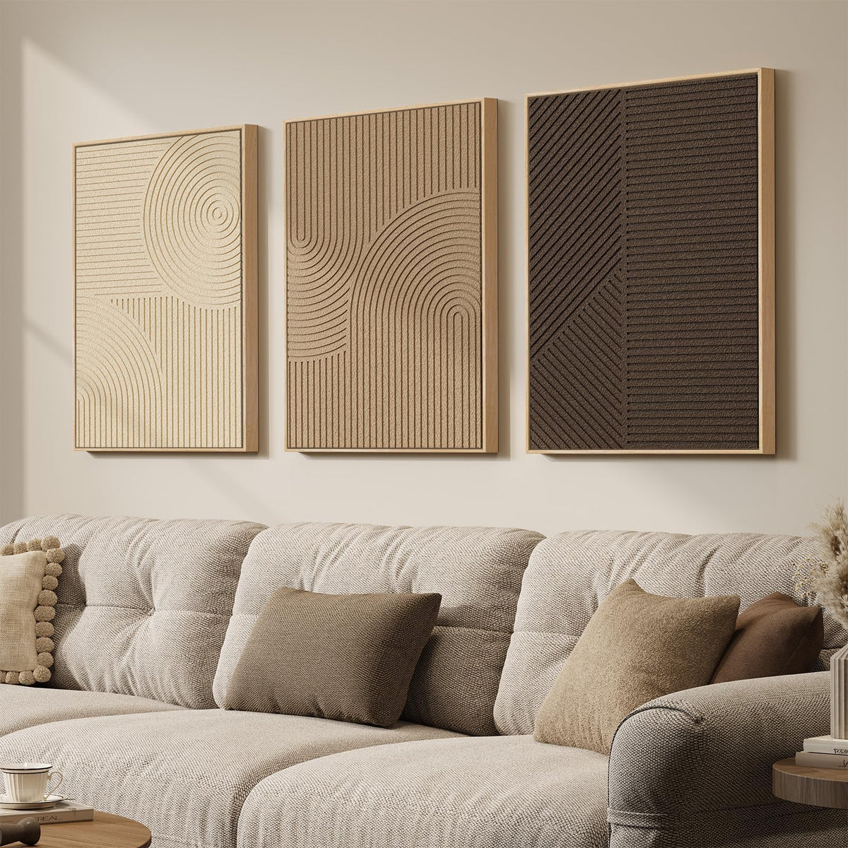 Large 3D Framed Abstract Wall Art Set, 3 Piece Modern Artwork for Walls